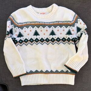 Cat & Jack Festive White and Green Crewneck Sweater